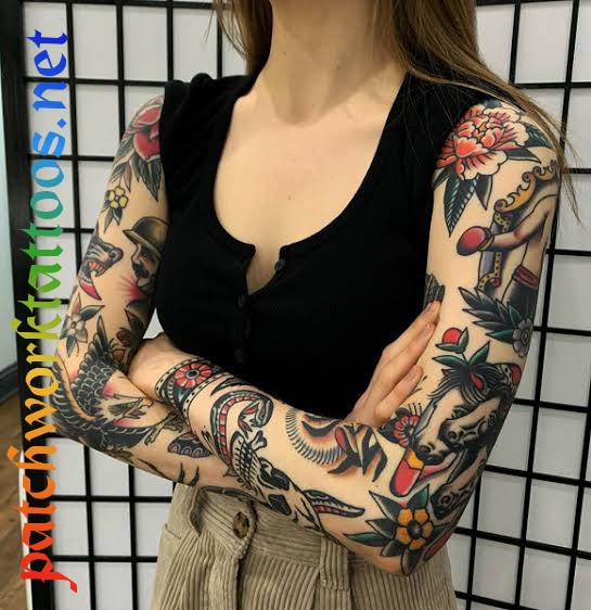 sleeve patchwork tattoo