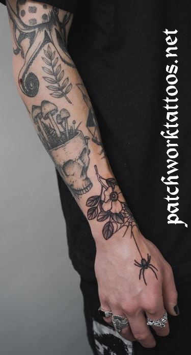 forearm patchwork tattoo
