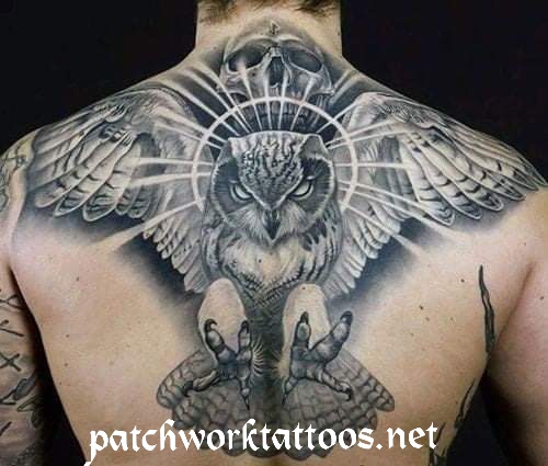 upper back patchwork tattoo