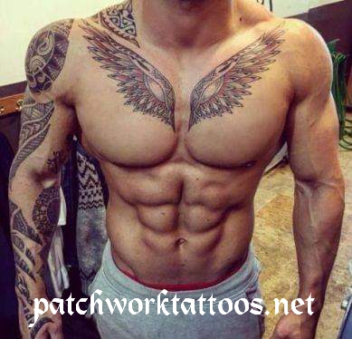 chest patchwork tattoo
