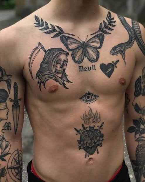 torso patchwork tattoo