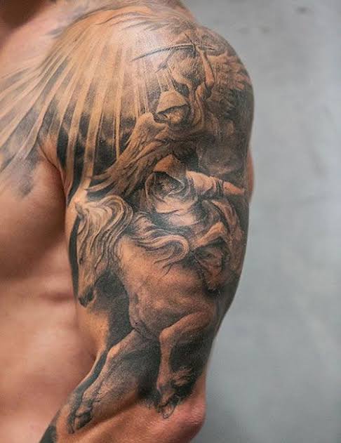 shoulder patchwork tattoo
